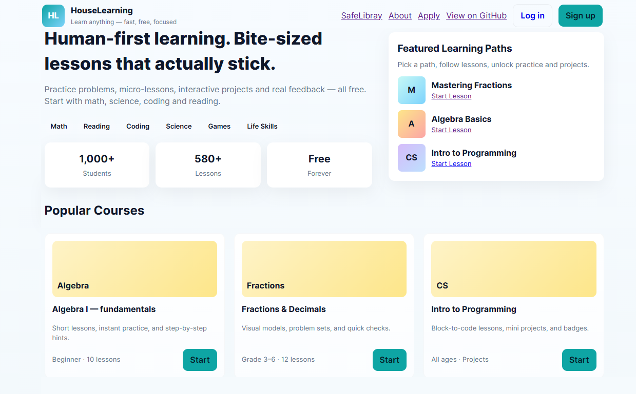 HouseLearning Home Screenshot